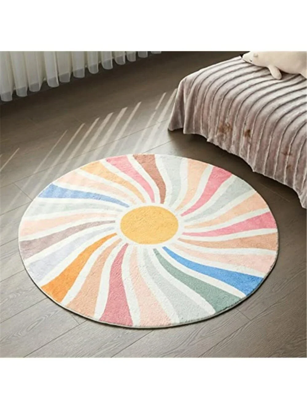 Sun Rainbow Round Rug,Colorful Boho Kids Rug Ultra Soft Washable